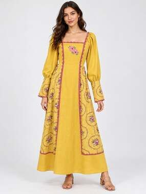 Vintage Prairie 70s Misty Lane Yellow Floral Cotton Maxi Dress 7 Small